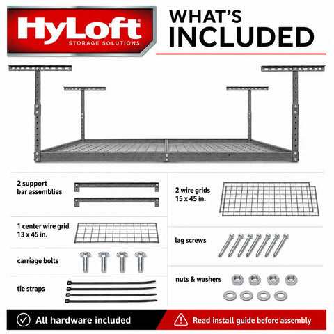Hard As Nails Overhead Steel Garage Storage Ceiling Rack 45X45 Inch Black Hammertone Finish No Sweat Design Saves Floor Space For Totes Coolers And Travel Gear