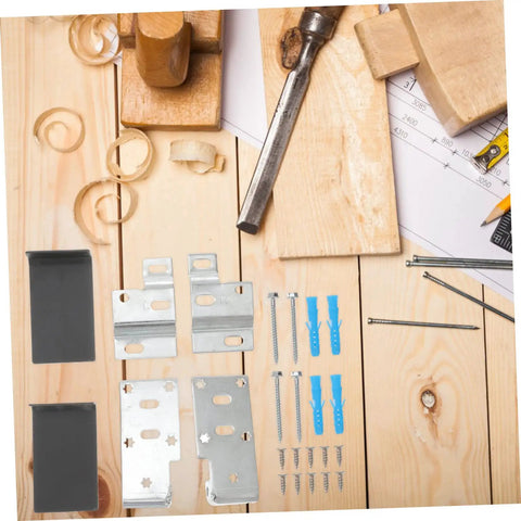 Heavy Duty Corner Brackets For Cabinets And Cupboards Wall Mounting Hardware Set includes steel brackets, screws, and anchors.