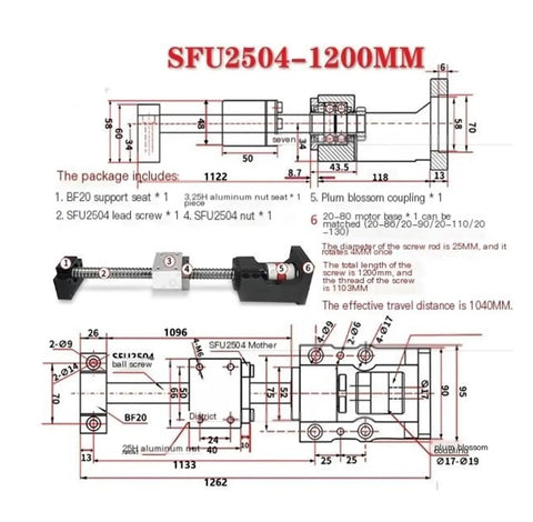 Ultra Low Backlash Ball Screw SFU2504 1200mm Travel For CNC Machines With Smooth Rolling Friction Boss Grade Precision Built To Last Bearing Steel Build For Reliable Tooling Upgrades. SFU2504 drawing