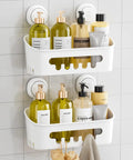 Two Pack Shower Caddy With Built Tough Suction Cups For Inside Shower Removable Shelves Waterproof Plastic Storage