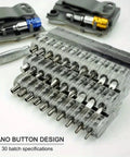 Clutch Right Angle Screwdriver With 36 Tooth Mini Ratchet Wrench For Super Tight Spots Low Profile Offset Driver And Magnetic Ratchet Tool, 30 bits set.