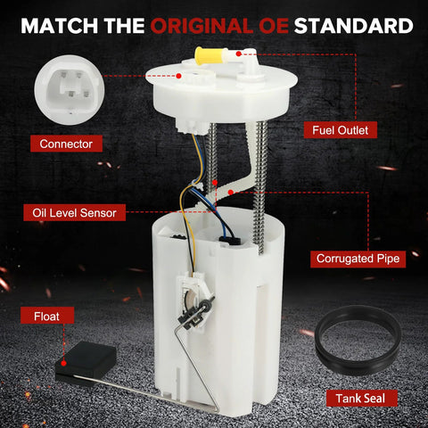 Electric Fuel Pump Module Assembly Sending Unit Direct Fit Replacement For Acura TSX 2004 2008 And Honda Accord 2003 2007 2 4L L4 Replaces FG0913 SP8002M 2202 425077 Plug And Play Easy Install featuring connector, fuel outlet, oil level sensor, corrugated pipe, float, and tank seal
