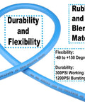 Hybrid Air Hose 1/2-Inch ID 100-Foot Long With 3/8-Inch MNPT Solid Brass Fittings in blue showing durability and flexibility features