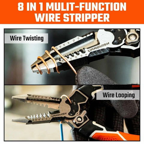 8 In 1 All In One Wire Stripper And Cutter Tool For 8 To 18 AWG with wire twisting and looping functions, heavy duty CRV steel
