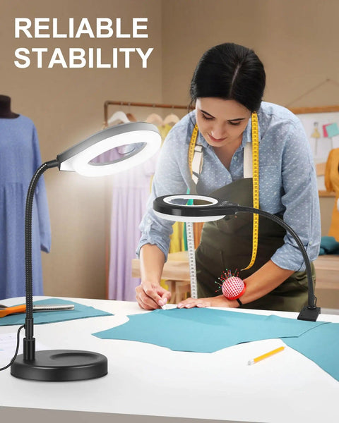 Gooseneck 2 In 1 Magnifying Glass With Light And Stand 10x And 5x Real Glass Lenses used for crafts on a desk