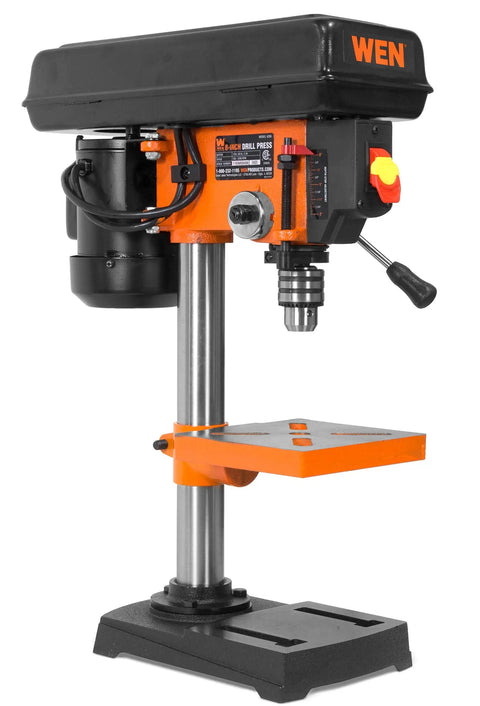 Smooth Rolling Five Speed Benchtop Drill Press with 2.3 Amp motor, featuring sturdy cast iron base and upgrade table.