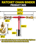 Heavy Duty Ratchet Chain Binders 5/16 To 3/8 Inch, 4 Pack With Clevis Hooks, Product Dimension Diagram