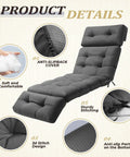 Ultra Comfy All Weather Outdoor Chaise Lounge Cushion Waterproof 74.4 Inch Long by 22 Inch Wide by 4.7 Inch Thick With Ties for Poolside Patio Balcony Furniture Grey, featuring anti-slip cover and sturdy stitching