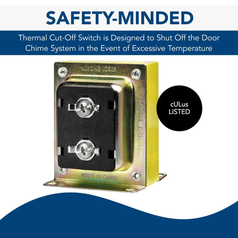 16 Volt 10VA Door Chime Transformer For Most Chime Systems Easy Install Durable Design Ideal Replacement Or New Install 1 Pack shown with thermal cut-off switch and cULus listing