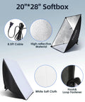 Two Pack Softbox Lighting Kit 20x28 Inch With 135W 5500K CFL Bulbs showing reflective interior and components