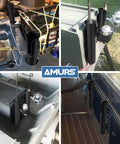 Six Tube Fishing Rod Holder Bracket Black With Screws ABS Plastic mounted on various surfaces, showing utility in boat and trailer setup.