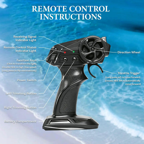 Remote Control RC Boat For Kids With 7 LED Modes 60 Minutes Play Time 15 KPH Speed Boat remote controller instructions