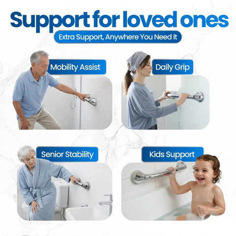 No Tool Suction Cup Grab Bar For Bathtubs And Showers Portable Chrome 16 Inch Bath Safety Handle used by seniors and children