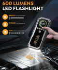 6000 lumens flashlight feature of the 8000A Peak Jump Starter With Air Compressor For Cars And Diesel Engines in engine bay