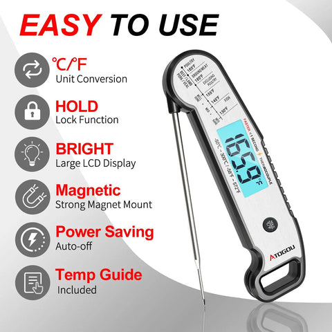 Ultra Fast Meat Thermometer Instant Read Under One Second With Plus Or Minus Half A Degree Fahrenheit, Waterproof Digital Thermometer with large LCD display