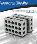 Two 1-2-3 inch precision blocks with 23 holes, hardened metal, machinist set