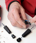 No Sweat Two Piece Pin Extractor Kit Super Smooth Electrical Wire Puller And Connector Remover Tool For Contacts Size 16 To 20 in use.