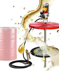 Heavy Duty Air Operated Grease Pump For 55 Gallon Drums With 16 Ft Kink Resistant Hose, Snap Fit Drum Cover, And Solid Aluminum Follower Plate with grease flow
