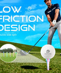 Golfer using Multicolor Golf Tees Set, Bamboo Wood 100 Pack, mixed sizes; low friction design for consistent ball flight on green.