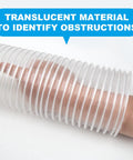 Translucent Heavy Duty 4 Inch PVC Dust Collection Hose, 50 Feet Long, Flexible Clear Debris And Fume Collector in use.