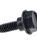 Genuine OEM Hex Washer Head Shoulder Screw Part 120-7024, black coated steel, for Exmark Quest commercial mowers, close-up view.