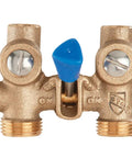Bronze Ball Type Washing Machine Shutoff Valve With Three Quarters Inch Hose Outlet And One Half Inch Copper Ell Adapters For Solder Or Hose O-Rings Included Max 200 PSI