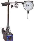 Magnetic Base Dial Indicator Set With White Dial For Precision Machining And Shop Inspections, stand mounted holder visible