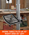 Tilting cast iron worktable of Heavy Duty 13 Inch Floor Standing Drill Press With Powerful 7.5 Amp Motor and Variable Speed Control.