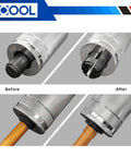 Heavy Duty Pro Grade Hydraulic Tube Expander Swaging Kit With Cutter And Deburring Tool, 7 Expander Heads close up before and after use