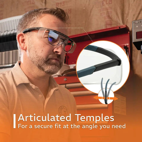 Battle Tested NoIR Laser Safety Glasses Featuring A Hella Comfortable Wraparound Fit For Maximum Ultraviolet And Infrared Eye Protection Laser Grade Durability, showing articulated temples for a secure fit.