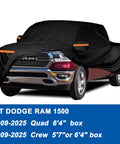 Dodge Ram 1500 Truck Bed Cover Waterproof For Quad Cab 6 Foot 4 Inch Bed Or Crew Cab 5 Foot 7 Inch Bed Outdoor Indoor UV Sun Rain Snow Wind Protection Fits 2009 To 2025 over red truck