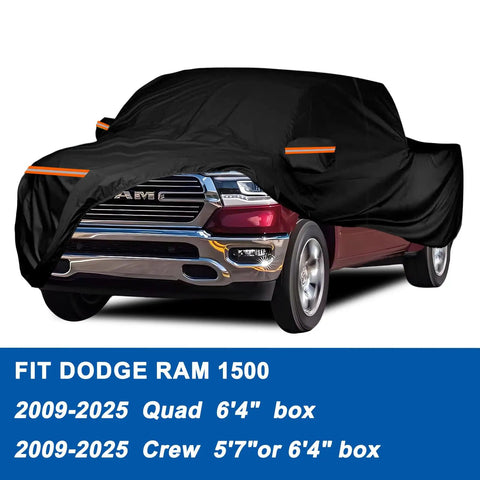 Dodge Ram 1500 Truck Bed Cover Waterproof For Quad Cab 6 Foot 4 Inch Bed Or Crew Cab 5 Foot 7 Inch Bed Outdoor Indoor UV Sun Rain Snow Wind Protection Fits 2009 To 2025 over red truck