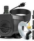 60W Submersible Fountain Pump With 10 Foot Cable 800GPH Overheat Protection For Outdoor Garden Pond And Hydroponic Setups Includes Tubing