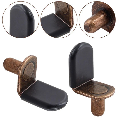 Hella Sturdy 30 Pack Cabinet Shelf Support Pegs Antique Bronze Heavy Duty Furniture Rest Pins showing adjustable pegs in two angles.