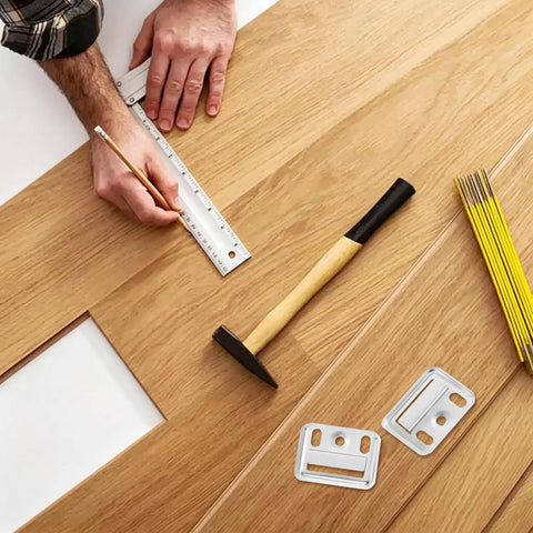 Heavy Duty Stainless Steel Wall Panel Clips 200 Pcs Hidden Backplate Fasteners on wooden surface with tools for installation.
