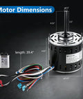 Motor dimensions of Upgraded One Half HP Blower Fan Motor Direct Drive 115V Three Speed 1075 RPM 48 Frame Sleeve Bearing Quiet HVAC