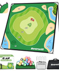 Epic Backyard Golf Chipping Game For Adults with 70 Inch Mat, Velcro Balls, Metal Base, and Accessories Displayed