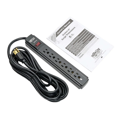 Six Outlet Surge Protector With A 15 Foot Cord And 790 Joules Of Spike Protection For Home Office And Tech Gear, Ideal For PC, Laptop, Printer, Router, TV, Modem And More