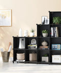 12-Cube Black Storage Organizer Shelf System For Bedroom, Office, And Living Room - Modular DIY Plastic Closet Shelves with decor