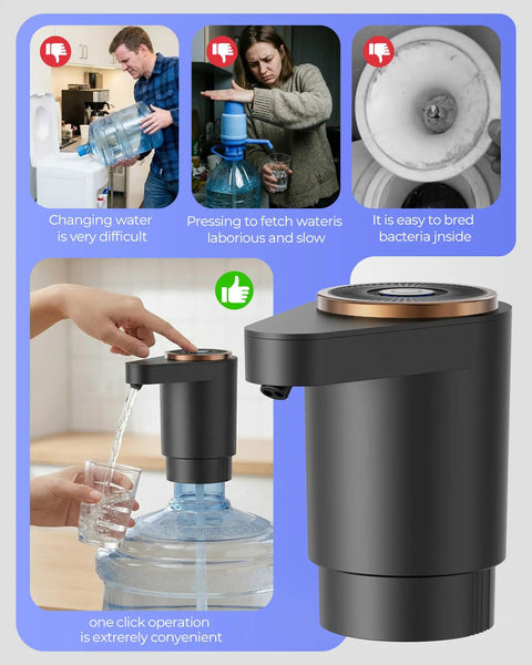 Easy Pour Workhorse Portable Electric Water Jug Pump For 5 Gallon Bottles With USB C Charging Dual High Power Motors Fast Flow Dispenser Fits 2 To 5 Gallon Jugs For Home Office Camping RV Black dispensing water