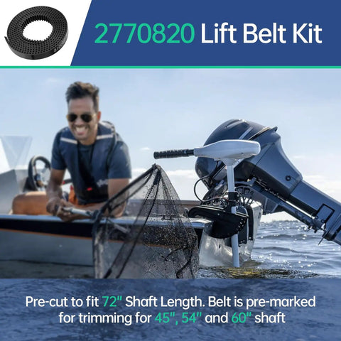 Lift Belt Kit for Ulterra trolling motors with 45, 54, or 60 inch shaft on boat in water
