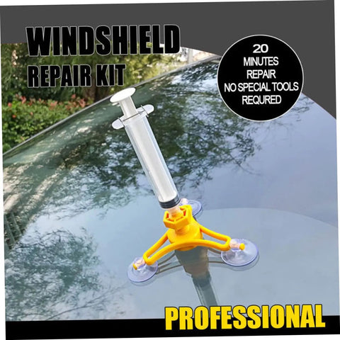 Car Windshield Repair Kit For Chips And Scratches, Quick Fix Auto Glass Crack Repair Tool suctioned on vehicle windshield