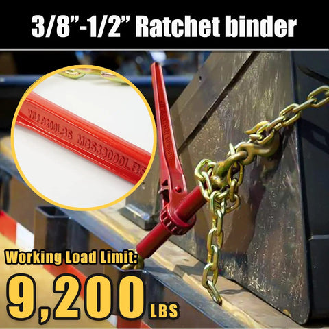 Heavy Duty 3/8 To 1/2 Inch Chain Binder Set With 20 Foot 3/8 G70 Transport Chain, Ratchet Load Binder, Grappling Hook Ends, 9,200 Lbs