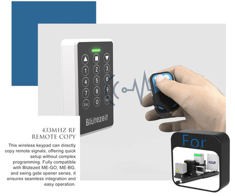 Built Tough Wireless Keypad With No Nonsense IP54 Weatherproof Cover For 433Mhz Gate Openers, hand pressing remote to copy signals.