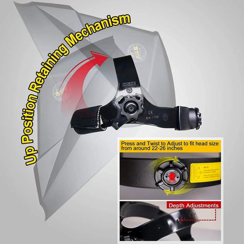 Adjustable headgear mechanism of True Color Auto Darkening Welding Helmet With Large Window For Crystal Clear Vision And Shade Range Four To Thirteen