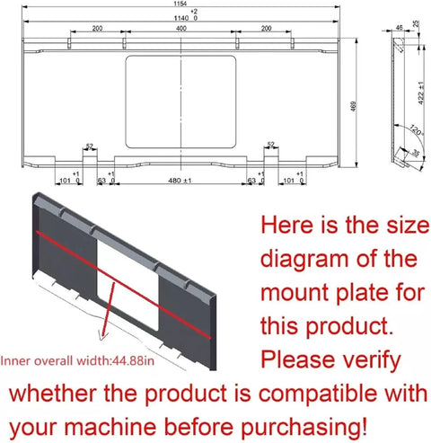 Technical diagram of the 70 Inch Hydraulic Rotary Tiller Attachment For Skid Steer Loaders mount plate dimensions