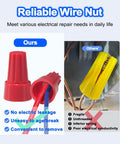 150 Piece Wire Caps And Connectors Kit With Springs For A No Brainer, Stable Twist On Connections, red and yellow wire nuts comparison