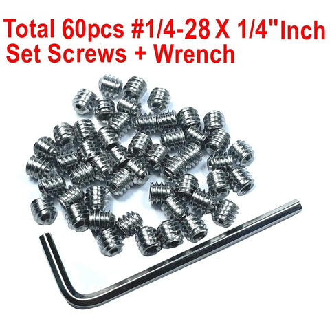 60 Piece 1/4-28 Stainless Steel Hex Socket Set Screws With 1/8 Inch Allen Wrench 304 Grade Grub Screws For CNC Machines