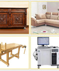 Built Tough Heavy Duty Leveling Casters Set Of 4 Retractable Machine Wheels on a wooden table, a modern couch, a stylish cabinet, and a computer desk.