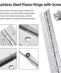 Heavy Duty 36 Inch Piano Hinge 0.060 Inch Stainless Steel 304 Continuous Hinge With Holes Includes Screws For Cabinet Doors DIY
